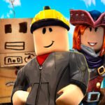 A imagem reúne diversos avatares clássicos e populares da Roblox, destacando a grande variedade de estilos de personagens disponíveis na plataforma. No centro, um avatar usando capacete amarelo e moletom cinza aparece em destaque, cercado por outros personagens com visuais únicos, incluindo uma pirata, um robô de papelão, uma personagem com chapéu florido e rostos clássicos que marcaram a história da Roblox. Ao fundo, um céu azul vibrante reforça o clima divertido e criativo, representando a diversidade, a personalização de avatares e o universo cheio de possibilidades que a plataforma oferece aos jogadores.